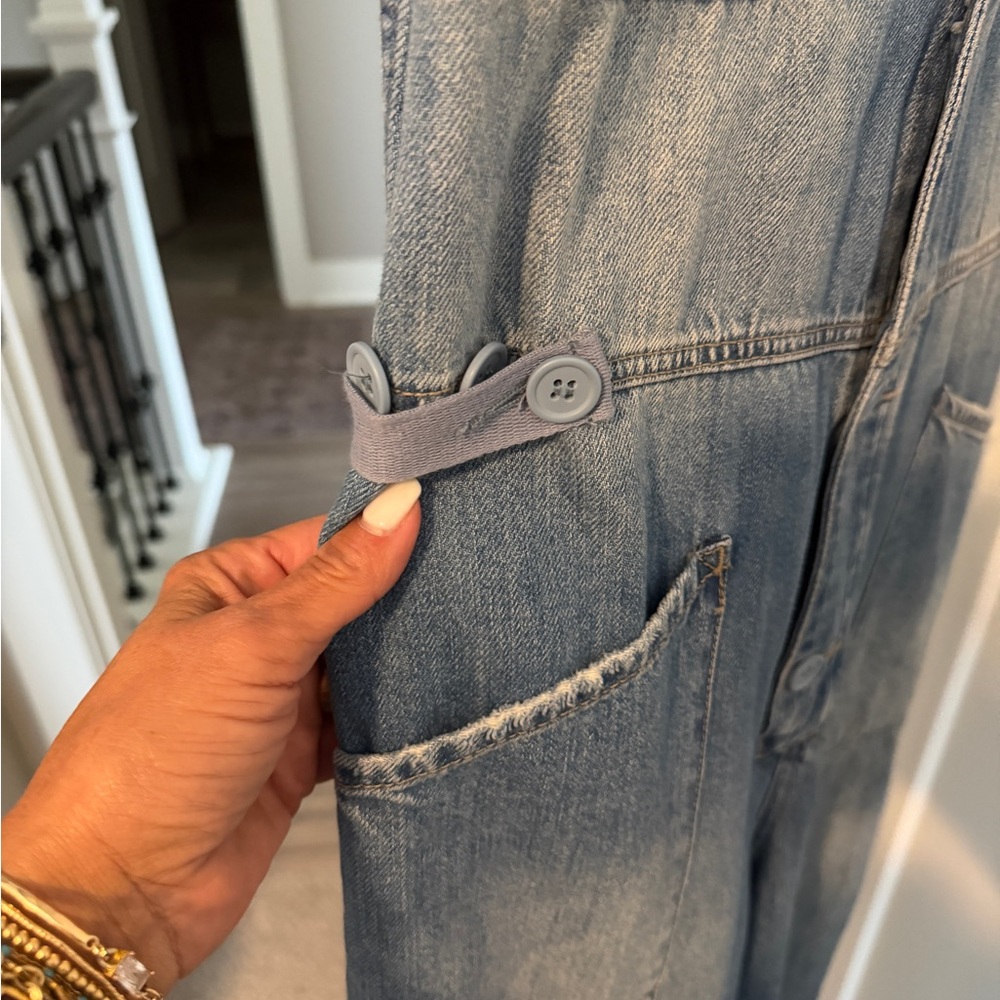 pistola Light Blue Denim Short Sleeve Straight Leg Jumpsuit - Picture 5 of 8